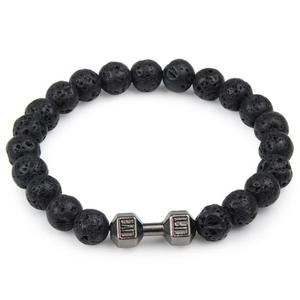 Bracelet haltère en lave volcanique noire naturelle, perles noires mates, bijoux de fitness pour femmes et hommes - Product Image 3
