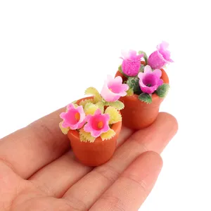 Dollhouse Potted Flower Plants Miniature Artificial Flowerpot Figure For Doll House Fairy Garden Decoration Ornaments