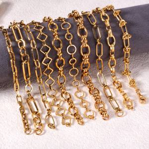 سوار ساحر للنساء من الفولاذ المقاوم للصدأ مقاوم للماء مصنوع يدويًا من سلسلة ربط 18 قيراط مطلي بالذهب على الموضة لا يتلاشى مع المجوهرات - Product Image 2