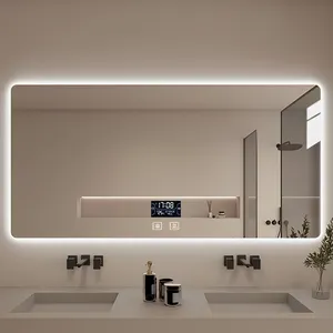 Прямоугольное интеллектуальное светящееся увеличительное зеркало для салона красоты, прозрачное зеркало для ванной комнаты, душевое зеркало без тумана для бритья