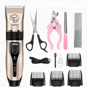 Kingtale Set pemangkas rambut hewan peliharaan, isi ulang daya USB untuk anjing kucing kuda profesional, gunting & pisau