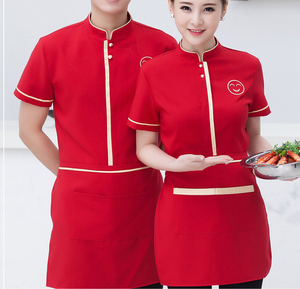 Uniforme de <span class=keywords><strong>Camarero</strong></span> y Camarera para Hombre y Mujer, Mezcla de Poliéster y Algodón, Rojo, Negro y Morado - Product Image 3