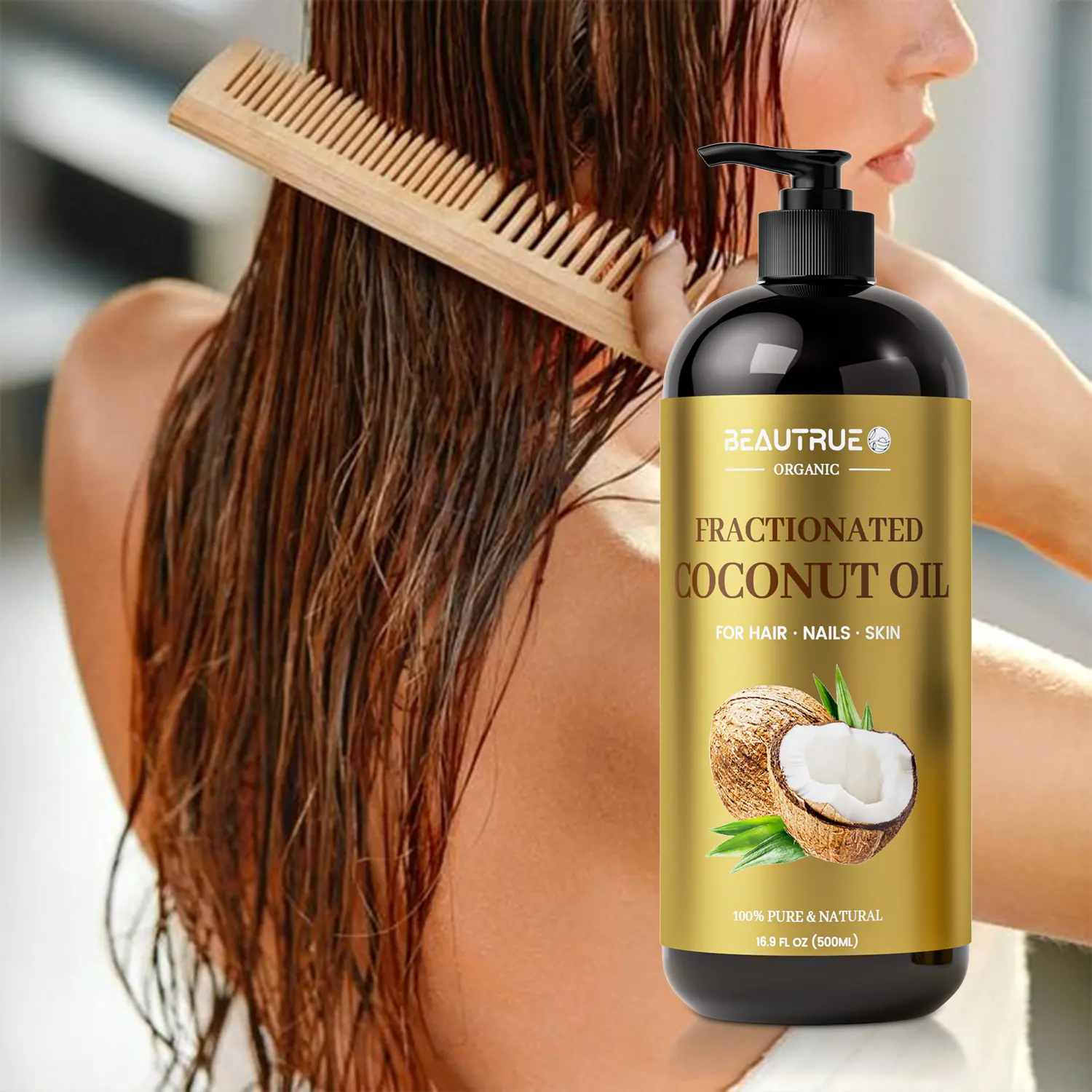 Aceite de coco orgánico fraccionado 16 FlOz 100% Aceite de grado premium natural puro para crema de máscara de Aceite de Masaje para la piel y el cabello