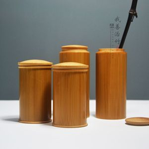 <b>Bamboo</b> Tea Canisters With Wooden Lid Small Portable Tea Storage <b>Containers</b> For Tea Preservation Chongqing Craftsmanship - Product Image 1
