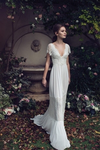 Vestido <span class=keywords><strong>de</strong></span> <span class=keywords><strong>novia</strong></span> <span class=keywords><strong>de</strong></span> manga corta con cuello <span class=keywords><strong>de</strong></span> pico profundo, vestido <span class=keywords><strong>de</strong></span> <span class=keywords><strong>novia</strong></span> <span class=keywords><strong>de</strong></span> encaje con línea A, bohemio, cola <span class=keywords><strong>de</strong></span> barrido <span class=keywords><strong>de</strong></span> <span class=keywords><strong>playa</strong></span>, pueblo, Espalda descubierta, cuentas, n. ° 1295 - Product Image 5