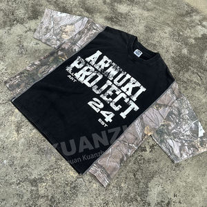 カスタムロゴメーカー特大カモ不均一裾tシャツパネル<span class=keywords><strong>3</strong></span>トリプルレイヤーティーカットと縫い付けボックスカラーブロックTシャツ男性用 - Product Image 2