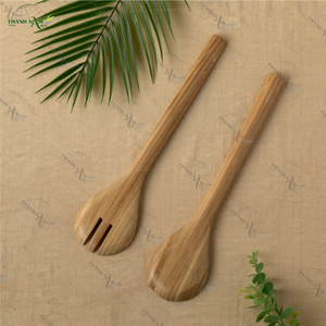 ช้อนไม้ไผ่แบบชนบทชุดเครื่องครัวสำหรับสลัดผักผลไม้ส้อมเสิร์ฟสลัด - Product Image 4