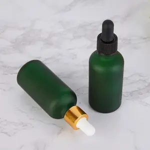 50ml Frosted Green Glass Bottle With Gold And Silver Dropper Lid