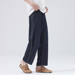Jeans da uomo TT Retro blu scuro, modello loose a gamba dritta, vita media, stile casual, gamba larga, per estate e autunno - Product Image 1