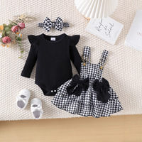 Ensemble Annshine Fashion : Haut Harper à manches longues et jupe imprimée pour bébés filles, printemps-automne, avec bandeau en coton