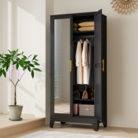Armoire de rangement métallique en stock avec porte miroir, vert foncé, pour chambre et couloir, penderie extensible en fer