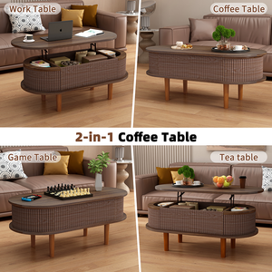 Mesa de Centro con Tapa Elevable y Compartimento Oculto, Mesa de Centro de Madera Moderna con Tapa Elevable Ovalada, Muebles Ecológicos para Sala de Estar - Product Image 2