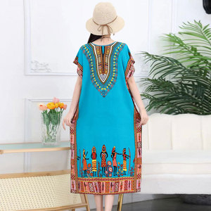 Robes amples d'été à imprimé africain, manches chauve-souris, taille unique, jupes Dashiki africaines, <span class=keywords><strong>robe</strong></span> africaine décontractée élégante à motifs floraux ethniques - Product Image 5