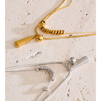Collier JINYOU 3163, collier à chaîne de perles en forme de serpent à double couche, acier inoxydable plaqué or, pendentif