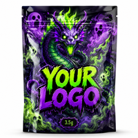 Sachet Mylar personnalisé 3,5g Za Pack avec logo personnalisé, pochette brillante à fermeture éclair, motif dessin animé Dragon Fantôme, sac d'emballage autoportant
