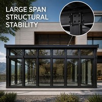 Véranda moderne en alliage d'aluminium robuste de qualité commerciale, grande portée, structure renforcée, double vitrage trempé Low-E pour hôtel