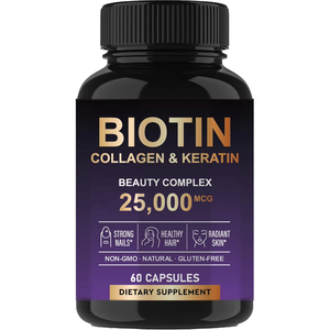 Cápsulas de Biotina, Colágeno y Queratina con 25000 MCG, Suplemento para el Crecimiento del Cabello, Complejo de Belleza para Mujeres, 60 Cápsulas - Product Image 1