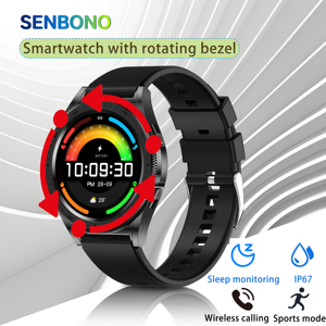 Reloj Inteligente Unisex SENBONO D26A con Bisel Giratorio, Asistente de Voz con IA, Monitoreo del Sueño, Prueba de Estrés, Resistente al Agua IP67, 5-10 Días de Autonomía - Product Image 1