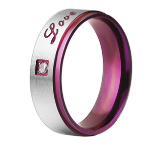 Anillos de Pareja de Acero Inoxidable con Diamante Morado Corte Princesa, Grabado de Amor, Regalo de San Valentín, Joyería Unisex - Product Image 4