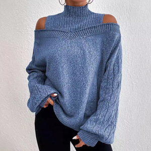 Outono Inverno Novo Estilo das Mulheres Pullover Camisola Europeia Americana <span class=keywords><strong>Half</strong></span>-High Collar Lanterna Manga Solta - Product Image 2