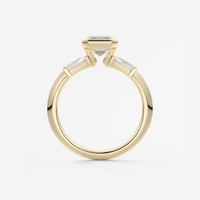 3 Karat Zümrüt Kesim Bezel Üç Taşlı Baget Laboratuvar Üretimi Elmas Nişan Yüzüğü 10K/14K/18K Som Altın IGI Sertifikalı CVD/HPHT