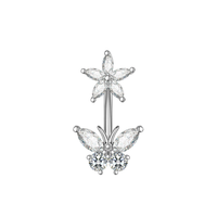 Anneau de ventre Transparent Zircon fleur papillon nombril clou vente chaude en acier inoxydable Piercing fabricant de bijoux en gros