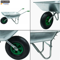 Carretilla de Una Rueda Metálica de 65L con Bandeja Pre-Galvanizada para Jardinería, Paisajismo y Uso en Obras, Carretilla con Rueda Neumática