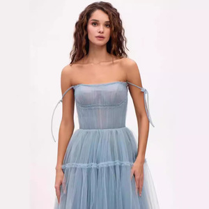 Vestido de Noche Largo de Organza con Hombros Descubiertos, Cintura Imperio y Capa Transparente, Moda Femenina, Estilo Primavera Verano 2024 - Product Image 3