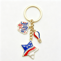 Porte-clés émaillé Fête de l'Indépendance USA avec pendentif étoile en strass et montgolfière, idéal pour sac à dos et sac à main