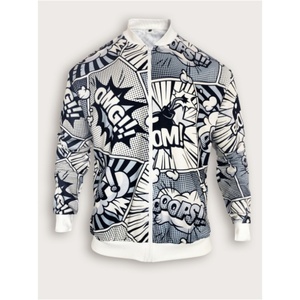Chaqueta de Béisbol para Hombre, Talla Grande, 100% Poliéster, con Botones, Cuello Alto, Estilo Otoñal, Ecológica, Negra y Blanca con Ribetes - Product Image 1