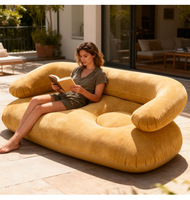 Canapé double gonflable pliable moderne et décontracté en PVC écologique avec accoudoirs et dossier floqués, chaise portable pour chambre et tente extérieure