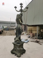 Lampe Sculpturale Antique en Fibre de Verre Couleur Bronze, Taille Réelle, Femme Tenant une Torche