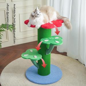 Arbre à chat en forme de fleur mignon, stable, avec perchoir fleur rouge, marches feuilles vertes, griffoir en peluche douce, mobilier <span class=keywords><strong>pour</strong></span> <span class=keywords><strong>chats</strong></span> - Product Image 4