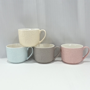 ราคาขายส่ง ชุดแก้วน้ำเซรามิกสีพื้นเรียบง่าย แก้วเซรามิกลายลายนูน แก้วกาแฟเซรามิกขายส่ง - Product Image 1