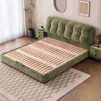Lit rembourré en chenille crème de style français, minimaliste, inspiré d'Instagram, lit double rembourré