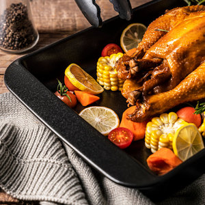 Plato de pollo asado grande negro con aspecto de hierro fundido, juego de sartenes para horno, bandeja de cerámica para hornear, utensilios de cocina para hornear - Product Image 4