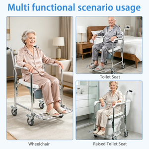 Chaise de toilette en <span class=keywords><strong>bois</strong></span> SUNCARE avec repose-pieds <span class=keywords><strong>et</strong></span> roulettes, 3-en-1 : chaise de toilette, canapé <span class=keywords><strong>et</strong></span> chaise de bain – Matériel de réadaptation thérapeutique - Product Image 4