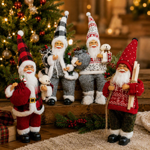 Muñeco de Santa Claus de tela tradicional con saco de regalo y rama de pino, decoración navideña para mesa, para exhibir en el hogar en la época festiva. - Product Image 3