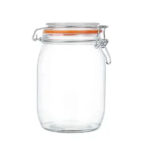 32盎司宽口梅森罐，带铰链盖玻璃罐，带气密盖，防漏垫圈，用于厨房罐1000毫升