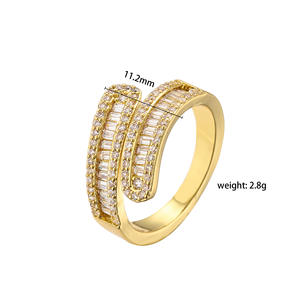 बिडी गहने के स्टाइलिश जिरकॉन समायोज्य पत्ती के आकार के टी-आकार के टी-आकार के जिरकॉन रिंग गोल्ड-प्लेटेड पीतल - Product Image 3