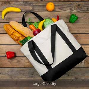 Sac fourre-tout en toile de coton personnalisé avec logo imprimé, grande capacité, couleurs variées, coutures apparentes, motif lettres, idéal pour le shopping en gros - Product Image 5