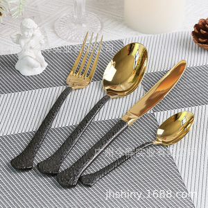 Juego de Cubiertos Occidentales de Acero Inoxidable 304, Cuchillo, Tenedor y Cuchara con Acabado Dorado Martillado, Estilo Retro de Lujo para Hotel, Boda, Restaurante - Product Image 2