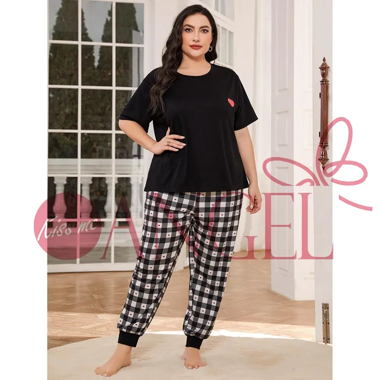 Kiss Me Angel Dames Plus Size Pyjama Mm Voor 200 Pond Huispak Met Korte Mouwen Zomer 5xl Korte Broek