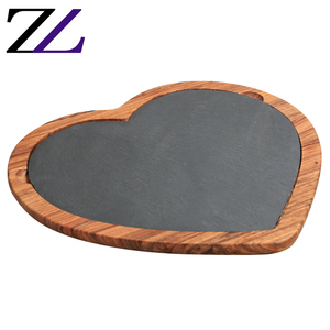 Nouveaux avantages du service de restauration buffet nourriture noire servant le dîner assiette en bois de pizza avec poignée de poinçon assiette en pierre d'ardoise naturelle - Product Image 2