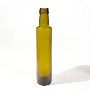 Bottiglie di olio d'oliva quadrate rotonde di vetro personalizzato di colore verde 250ml bottiglie di imballaggio di alta qualità