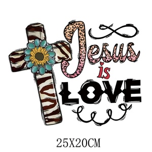 クリスチャンクロスひまわりヒョウ柄アイアンオンデカール宗教イエス引用熱伝達デザインTシャツ & 帽子 - Product Image 5