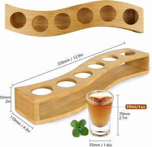 Support à verres à shot en bambou pour la maison avec 6 verres à shot pour whisky et tequila - Product Image 2