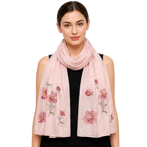 Chal de Algodón Floral Rosa para Mujer, Bordado, Ligero, Transpirable, Suave, para Uso Casual en Primavera - Product Image 1
