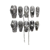 Charms en acrylique en forme de cercueil court chaîne interconnectée ongles en gel punk gothique foncé pré-conçu doigt aristocrate gothique