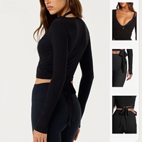 Haut de yoga à manches longues croisées sur le devant pour femme, style ballet, chemise athlétique polyvalente pour la gym, la danse, les loisirs et le fitness